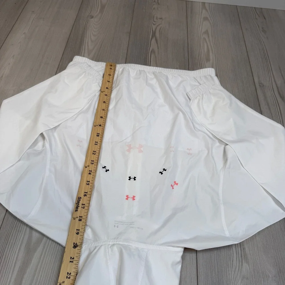 Under Armour Girls White Windbreaker Jacket Hooded Full Zip Pink Logo YMD